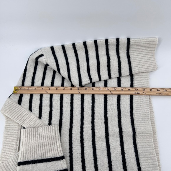 Abercrombie Fitch Striped V Neck Sweater Cream Black Long Sleeve Women's M Crop - Picture 7 of 7